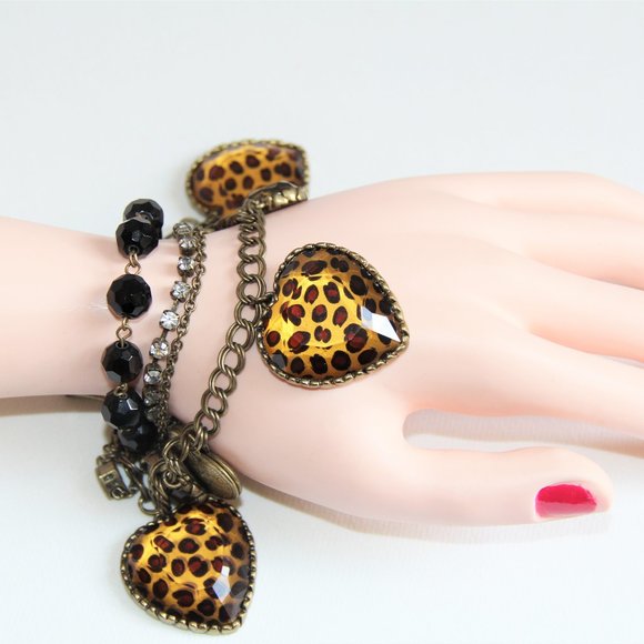 Betsey Johnson Leopard Hearts & Lockets Bracelet